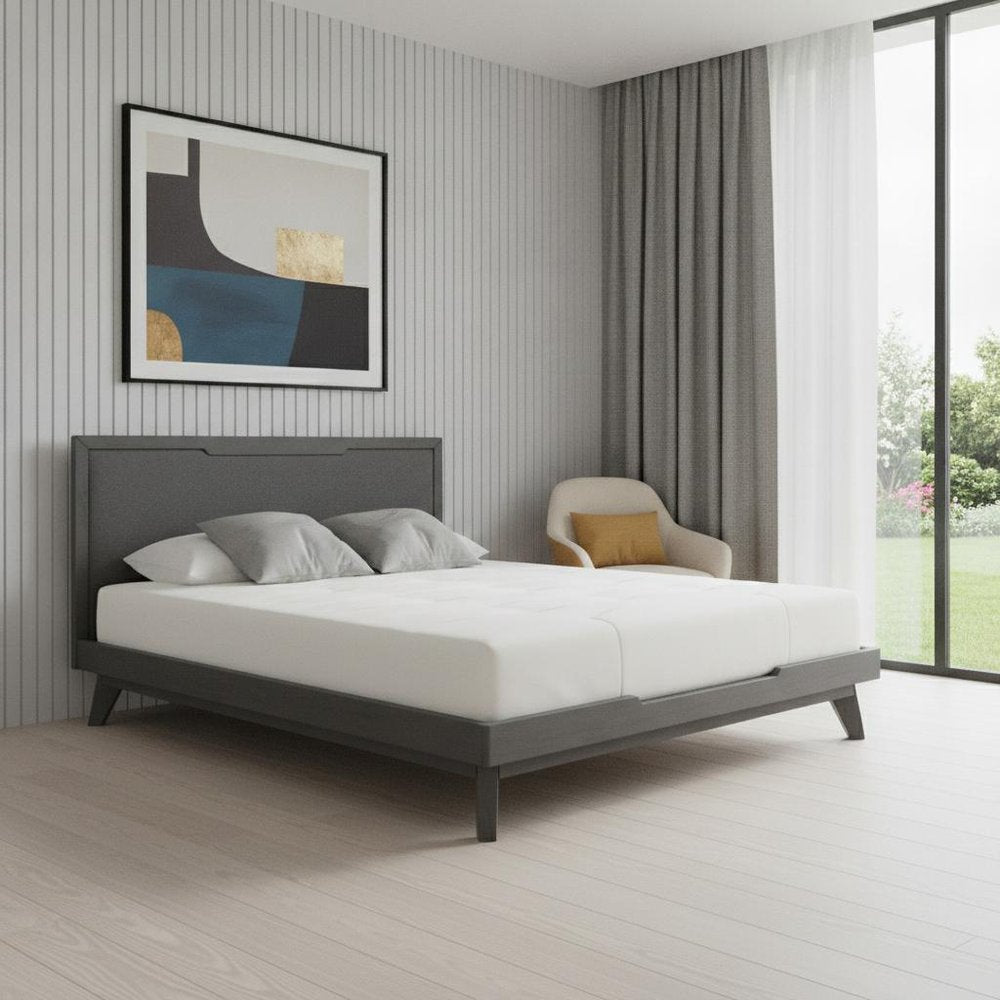 Gray Wood And Linen King Bed Frame