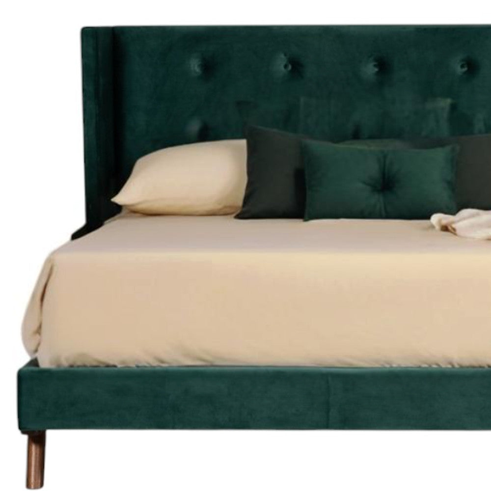 Green Wood And Tufted Velvet Queen Bed Frame