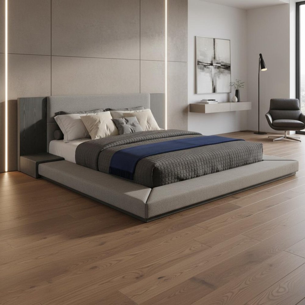 Gray Upholstered California King Bed Frame