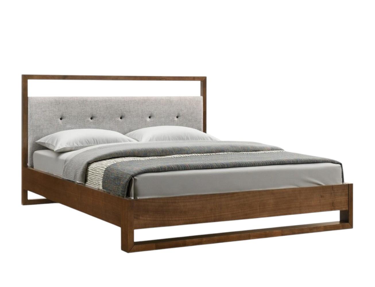 Brown and Gray Wood Tufted Upholstered Queen Bed Frame
