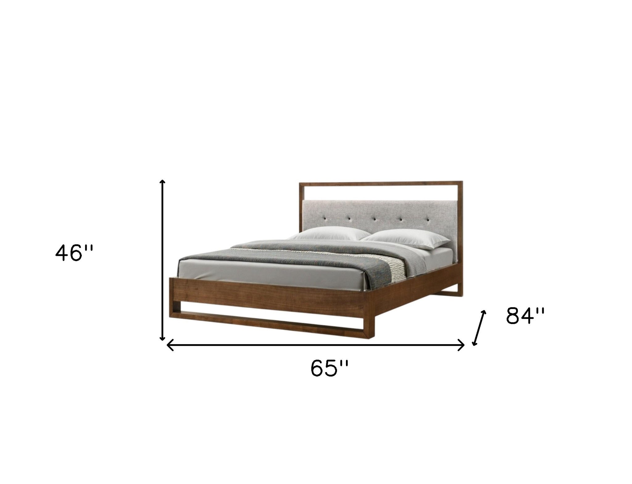 Brown and Gray Wood Tufted Upholstered Queen Bed Frame