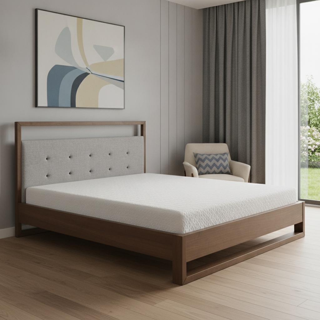 Brown and Gray Wood Tufted Upholstered Queen Bed Frame