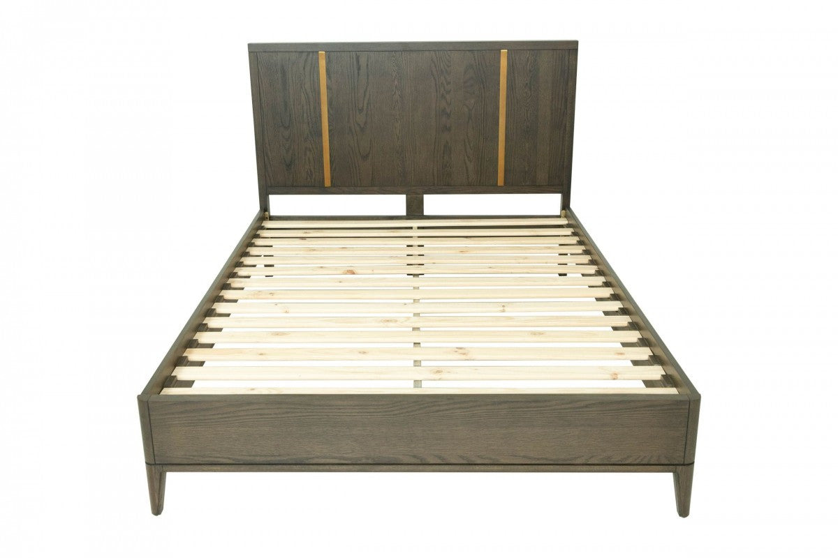 Brown and Gold Wood King Bed Frame