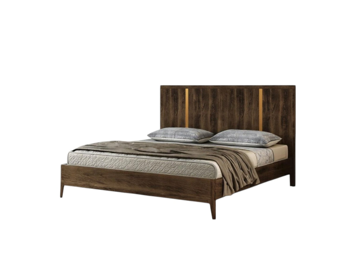 Brown and Gold Wood King Bed Frame