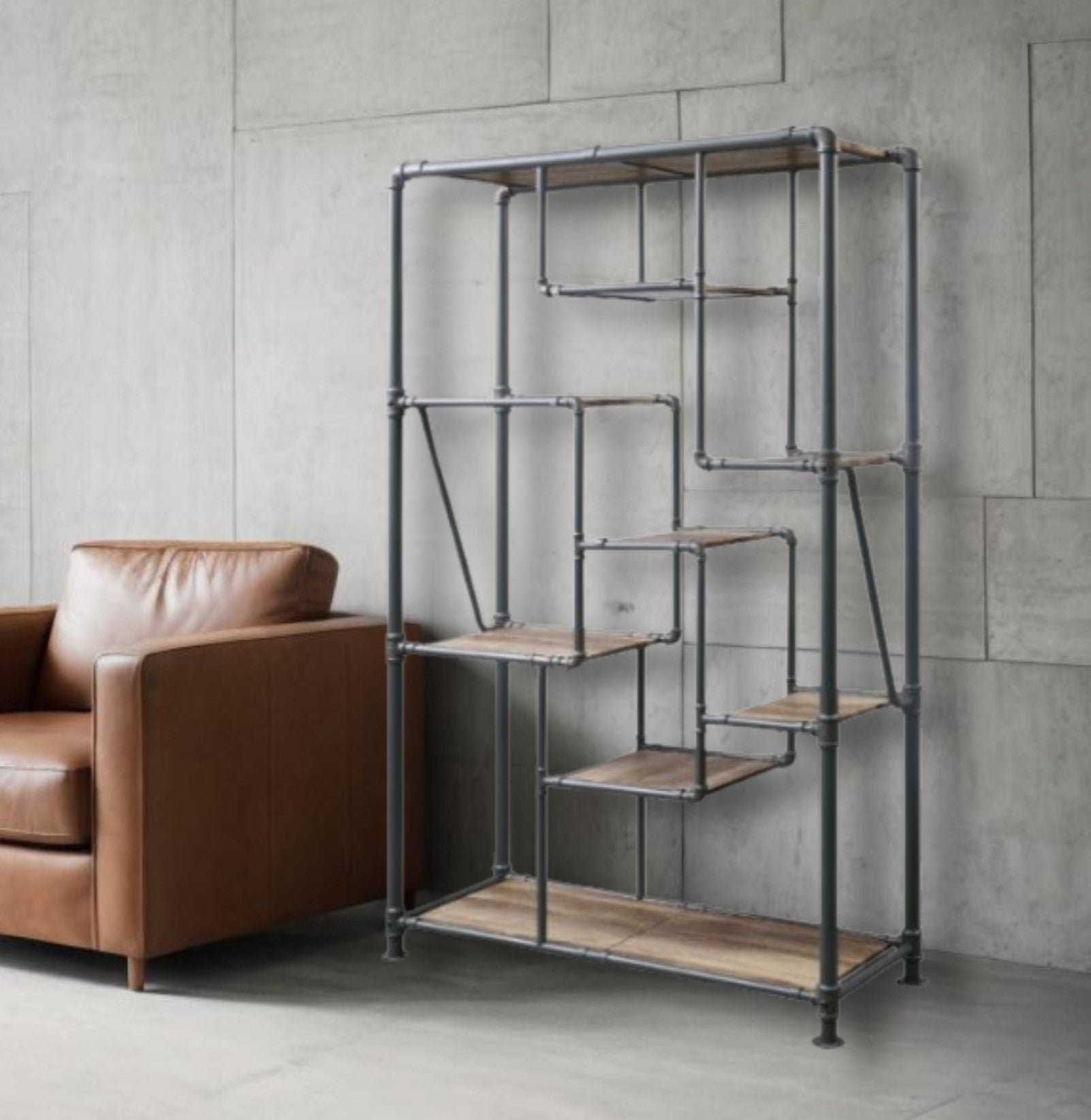 Gray And Brown Metal Eight Tier Bookcase