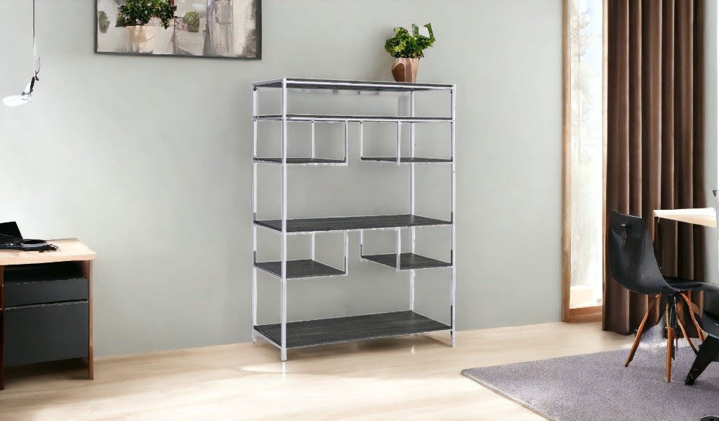 Gray And Silver Metal Seven Tier Geometric Bookcase