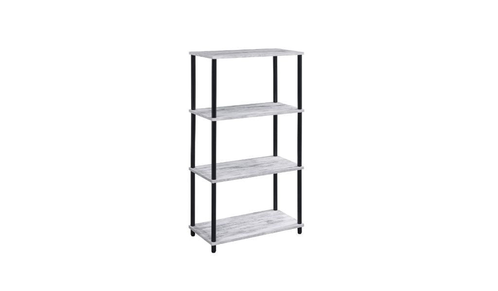 Antiqued White Metal Four Tier Etagere Bookcase