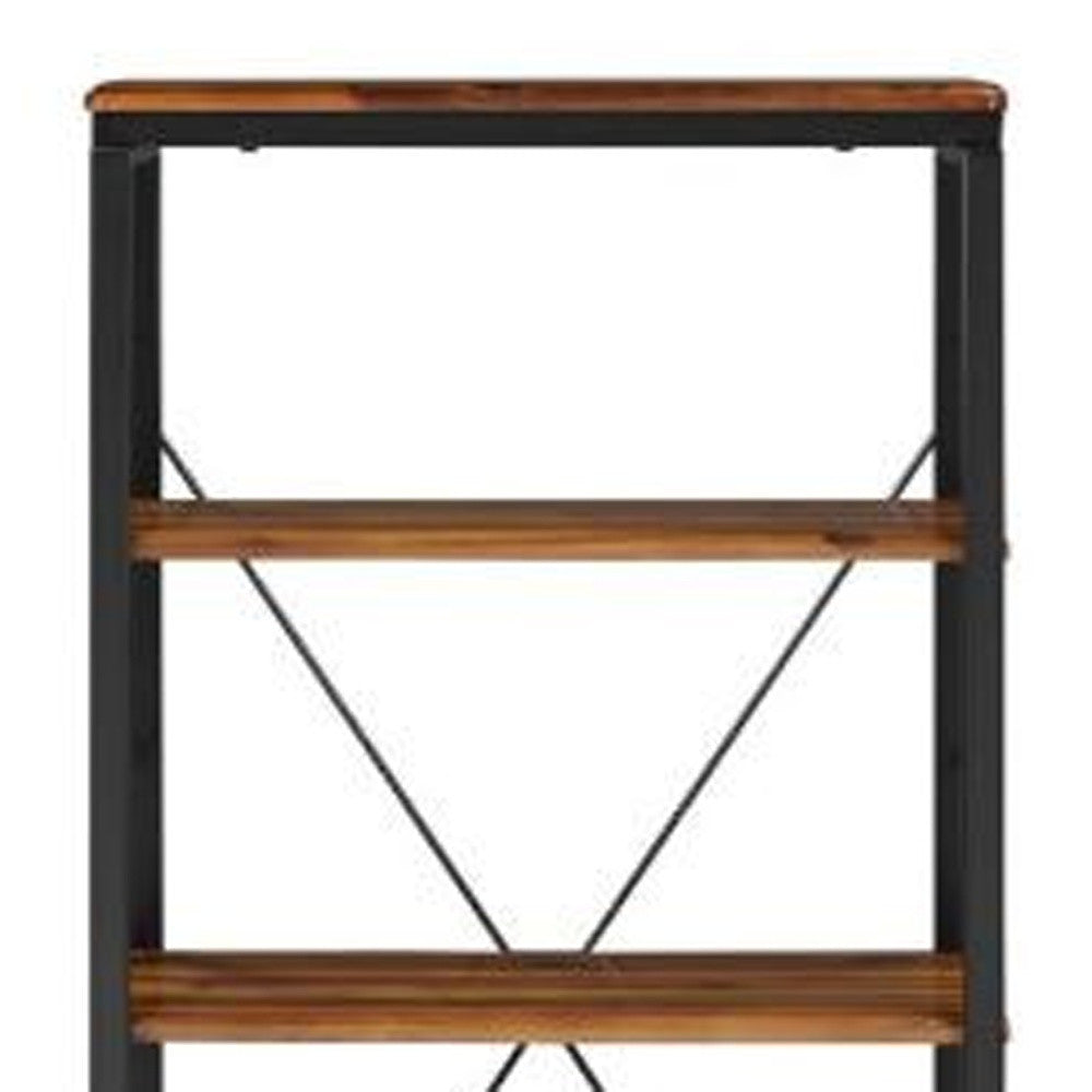 Brown And Black Metal Four Tier Etagere Bookcase