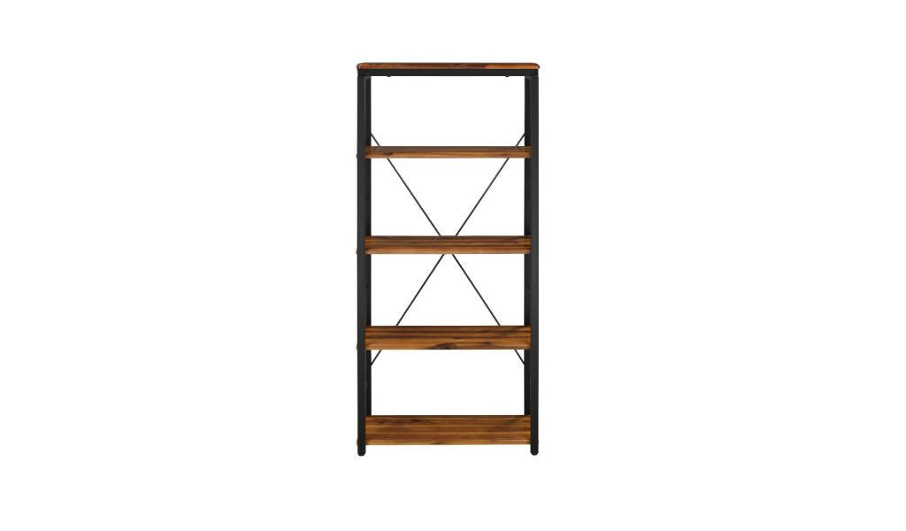 Brown And Black Metal Four Tier Etagere Bookcase