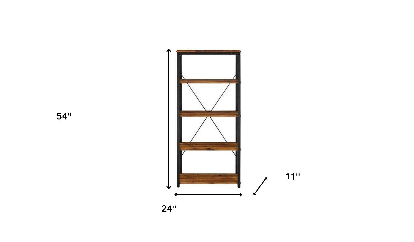 Brown And Black Metal Four Tier Etagere Bookcase