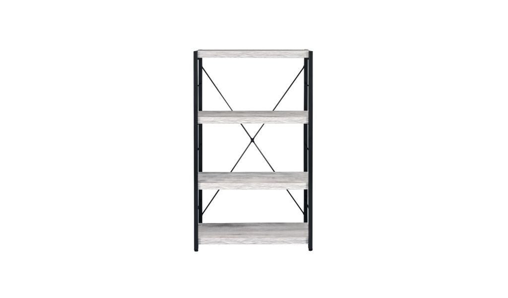 Antiqued White Metal Four Tier Etagere Bookcase