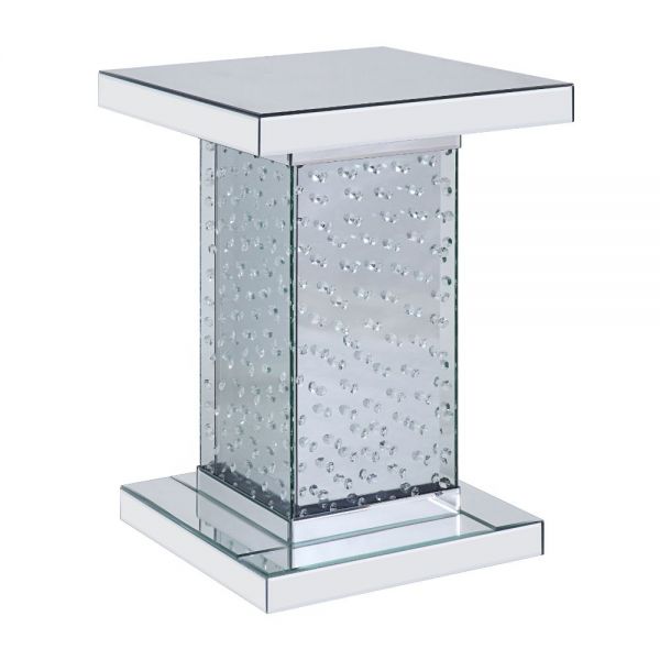 26" Silver Glass And Manufactured Wood Square Mirrored End Table