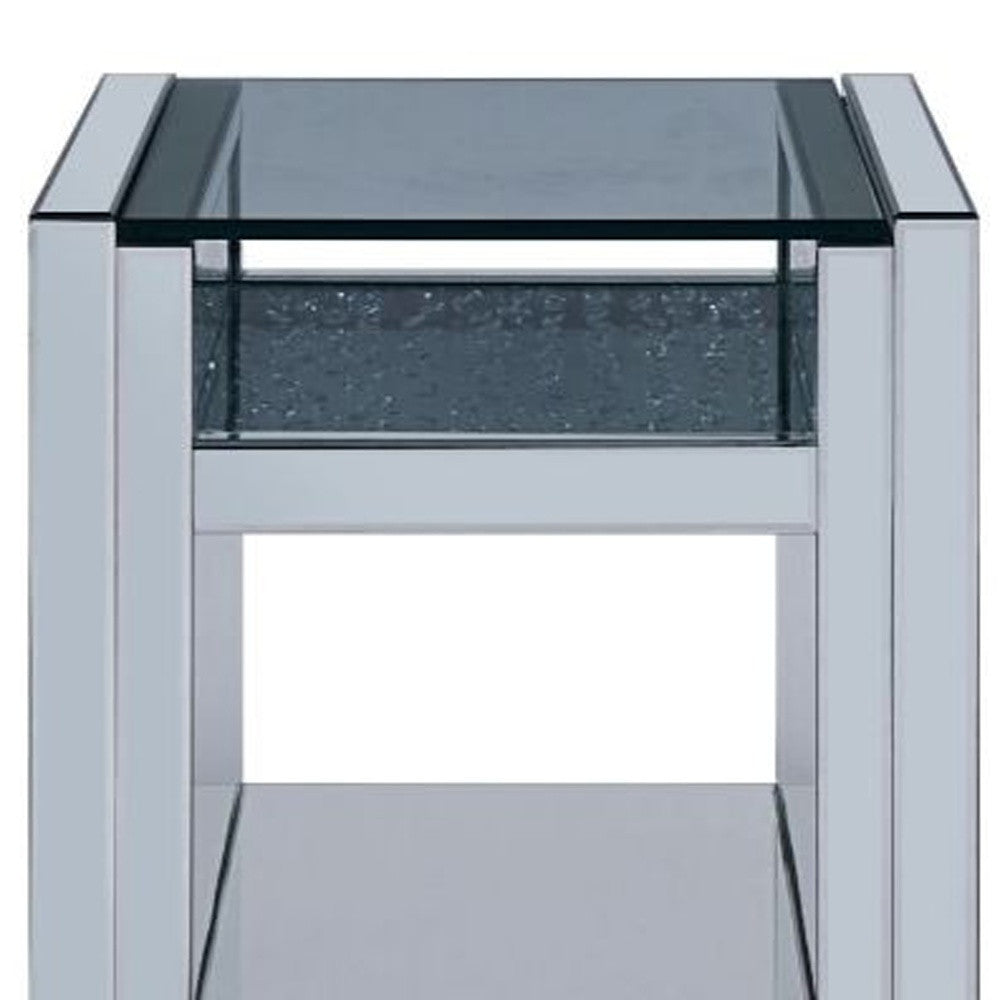 24" Silver Glass And Manufactured Wood Square Mirrored End Table With Two Shelves