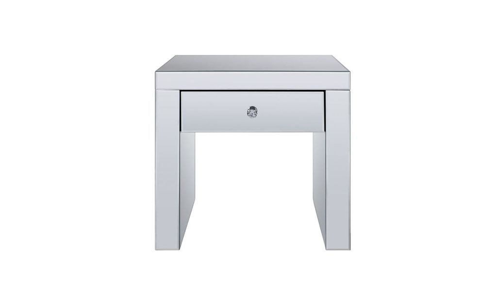23" Silver Glass Square End Table With Drawer