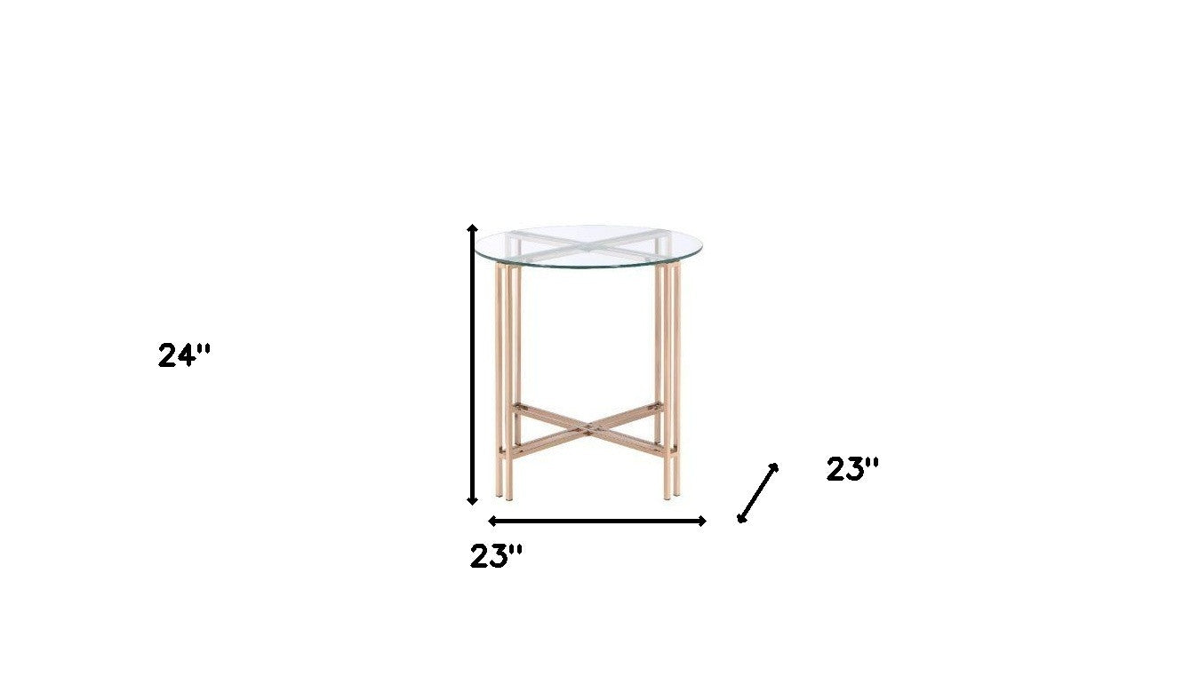 24" Champagne And Clear Glass And Metal Round End Table