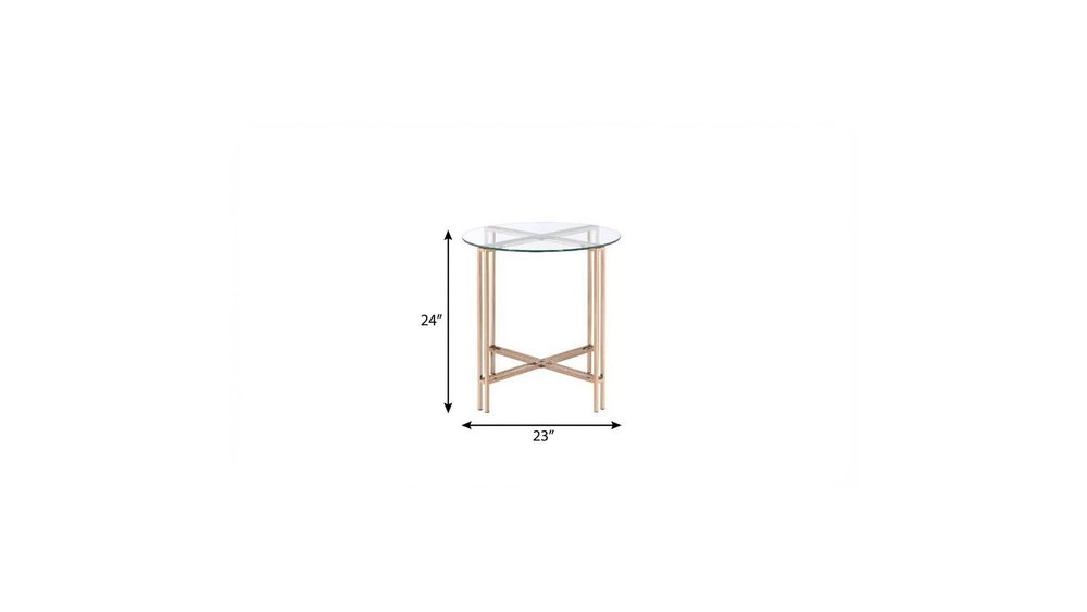 24" Champagne And Clear Glass And Metal Round End Table
