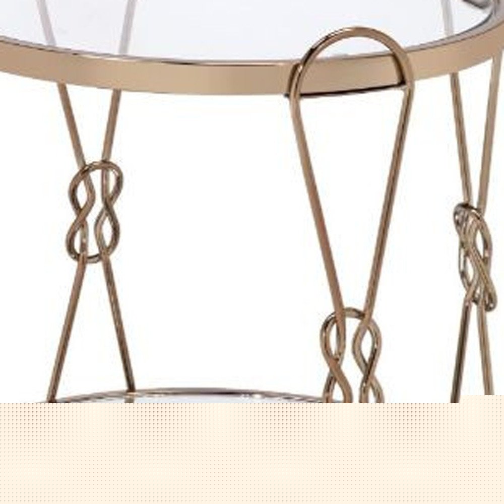 23" Gold Mirrored And Metal Round End Table With Shelf