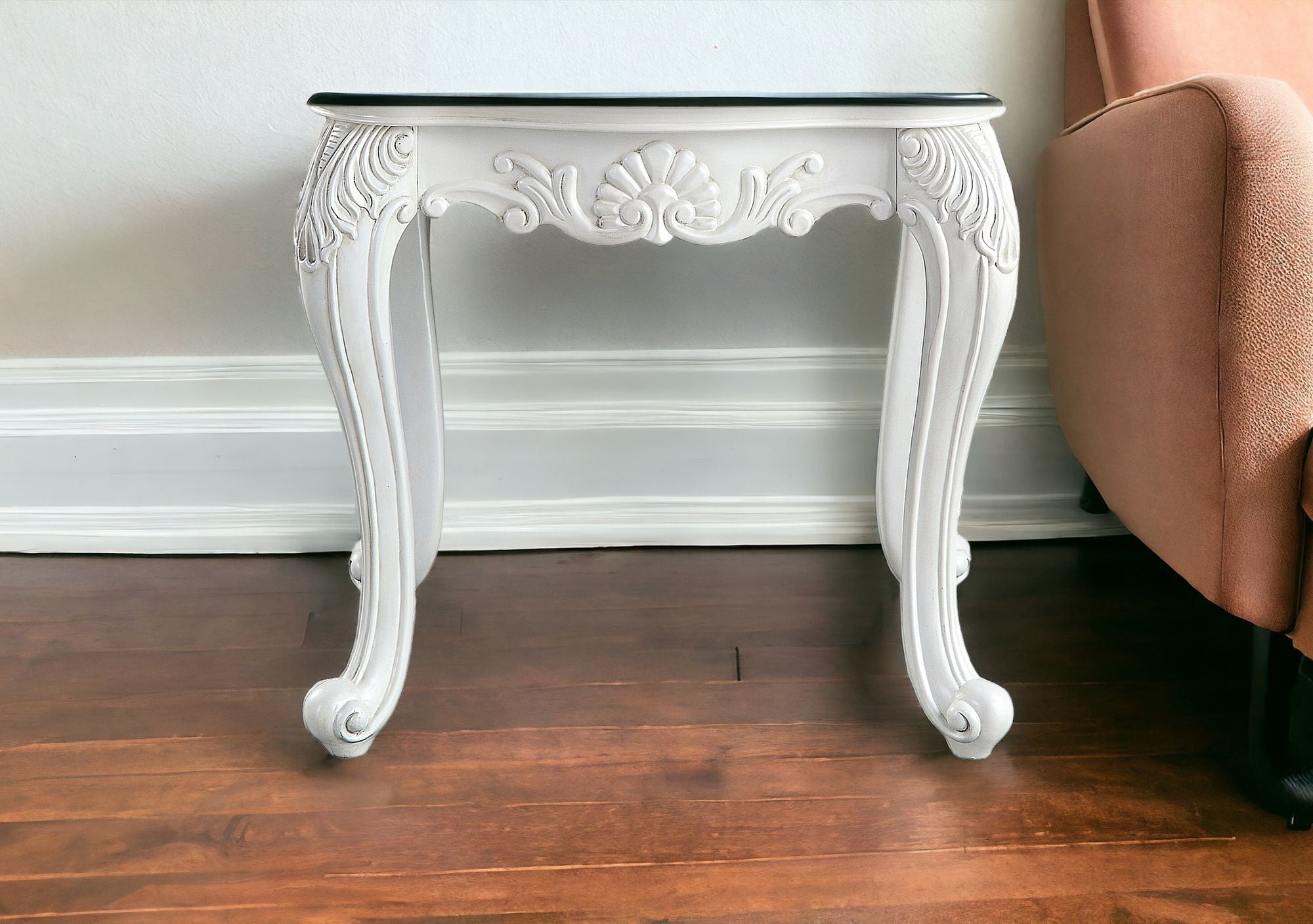 24" White And Marble Marble And Polyresin Rectangular End Table
