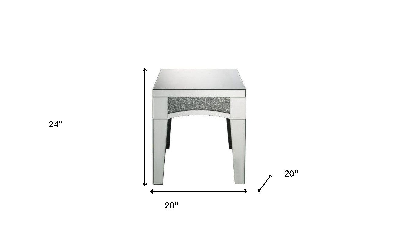 24" Silver Mirrored Square Mirrored End Table