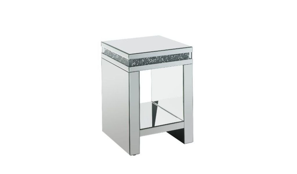 24" Silver Glass Square Mirrored End Table With Shelf