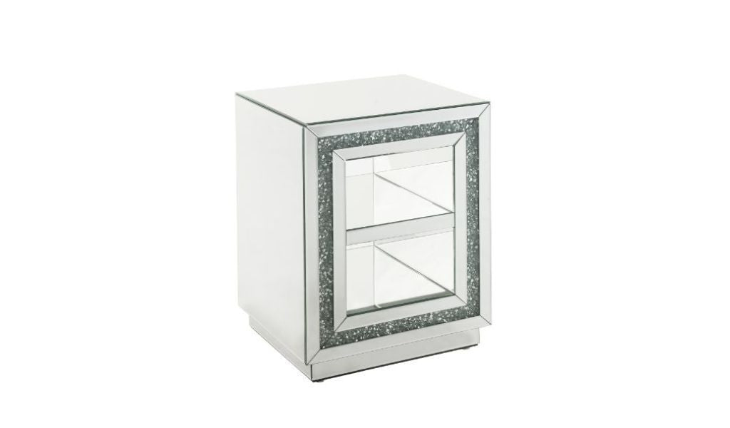 24" Silver Glass Rectangular Mirrored End Table With Two Shelves