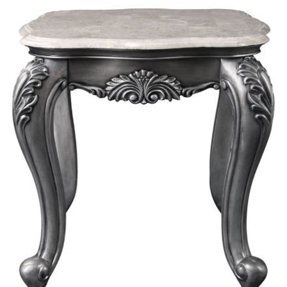 24" Gray And White Marble And Polyresin Rectangular End Table