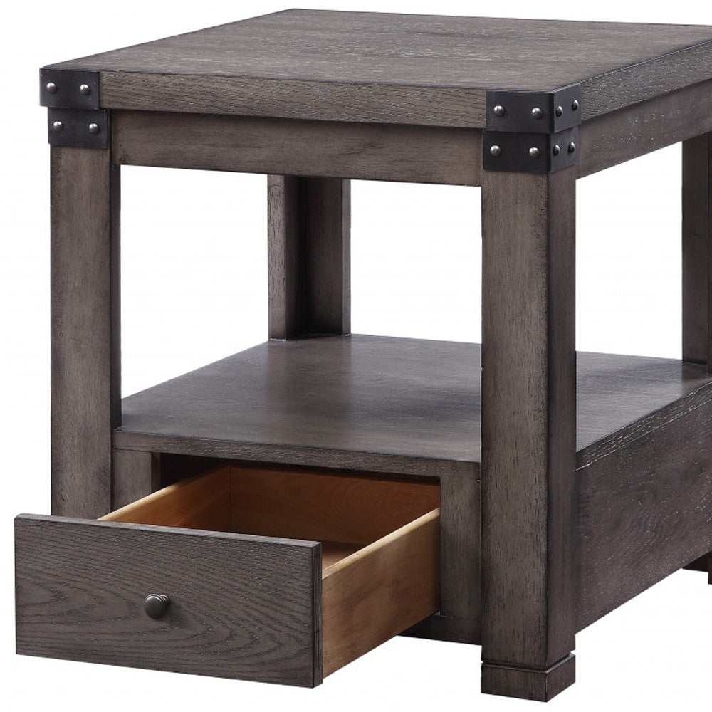 24" Ash Gray Square End Table With Drawer And Shelf
