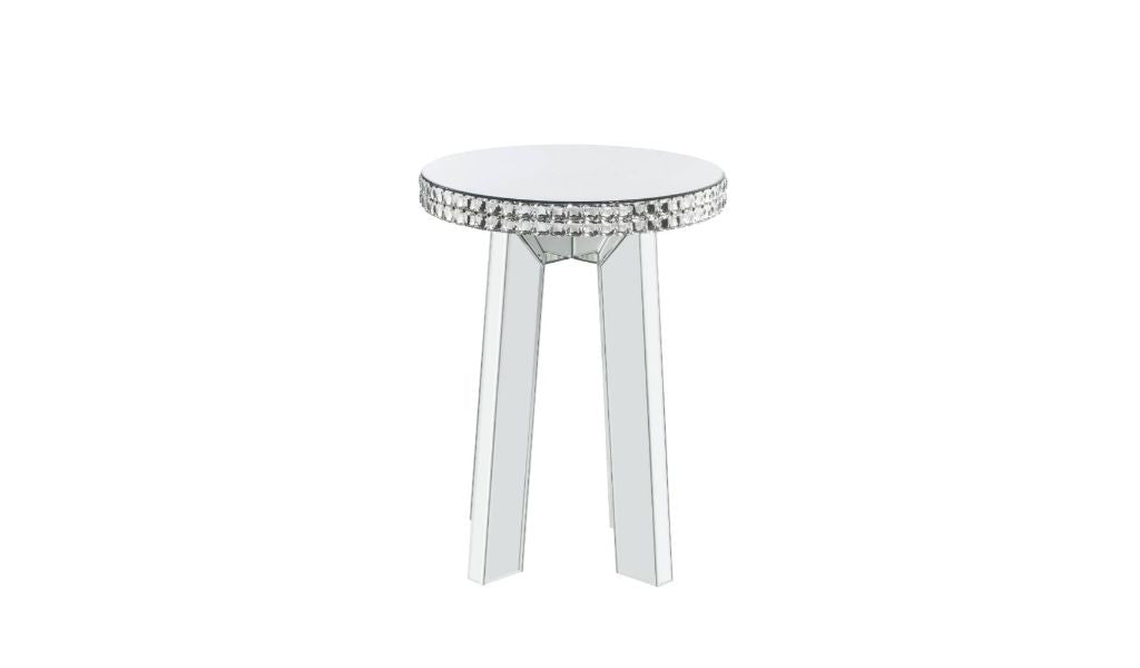 24" Silver Glass Round Mirrored End Table