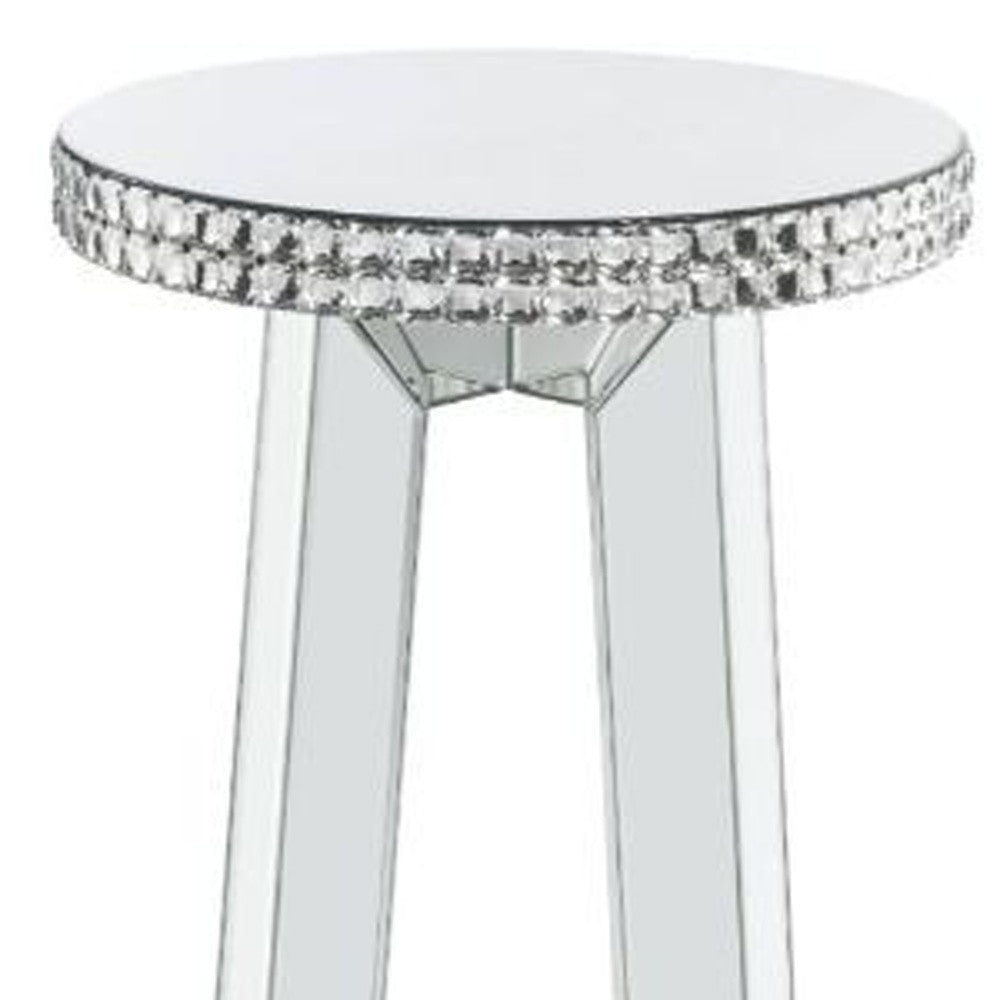 24" Silver Glass Round Mirrored End Table