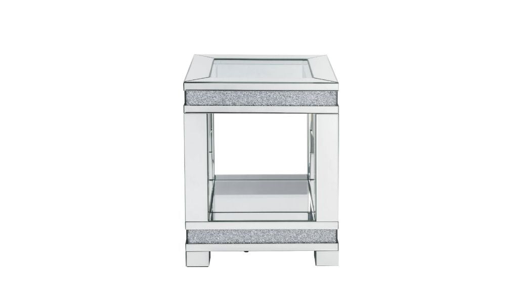 24" Clear Glass Square Mirrored End Table With Shelf
