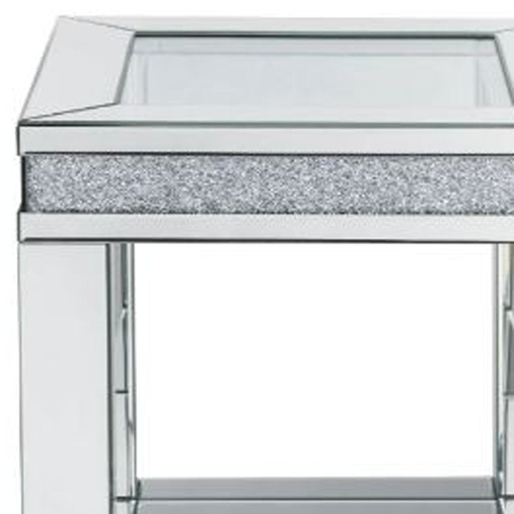 24" Clear Glass Square Mirrored End Table With Shelf