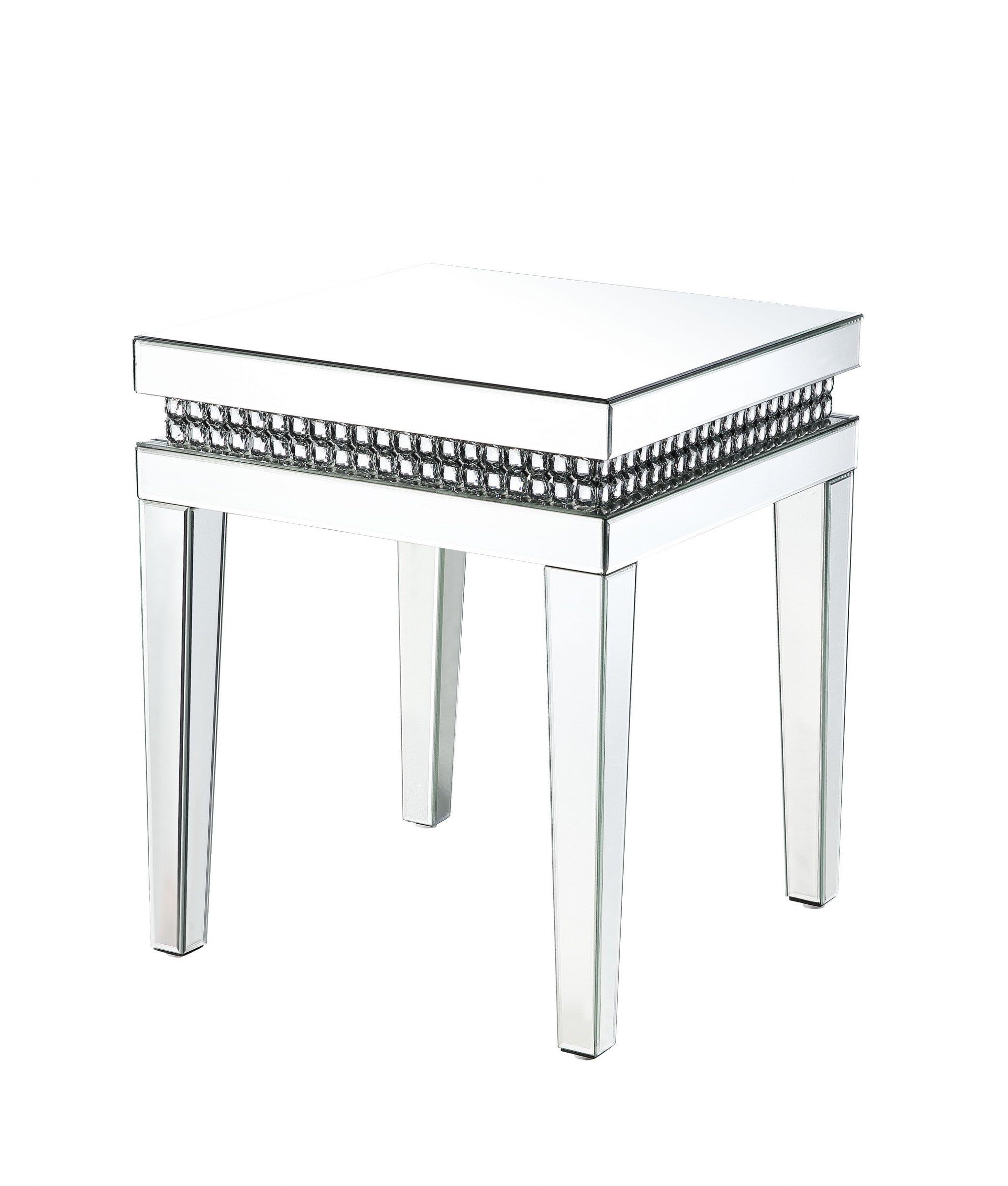 24" Clear And Silver Mirrored Square Mirrored End Table