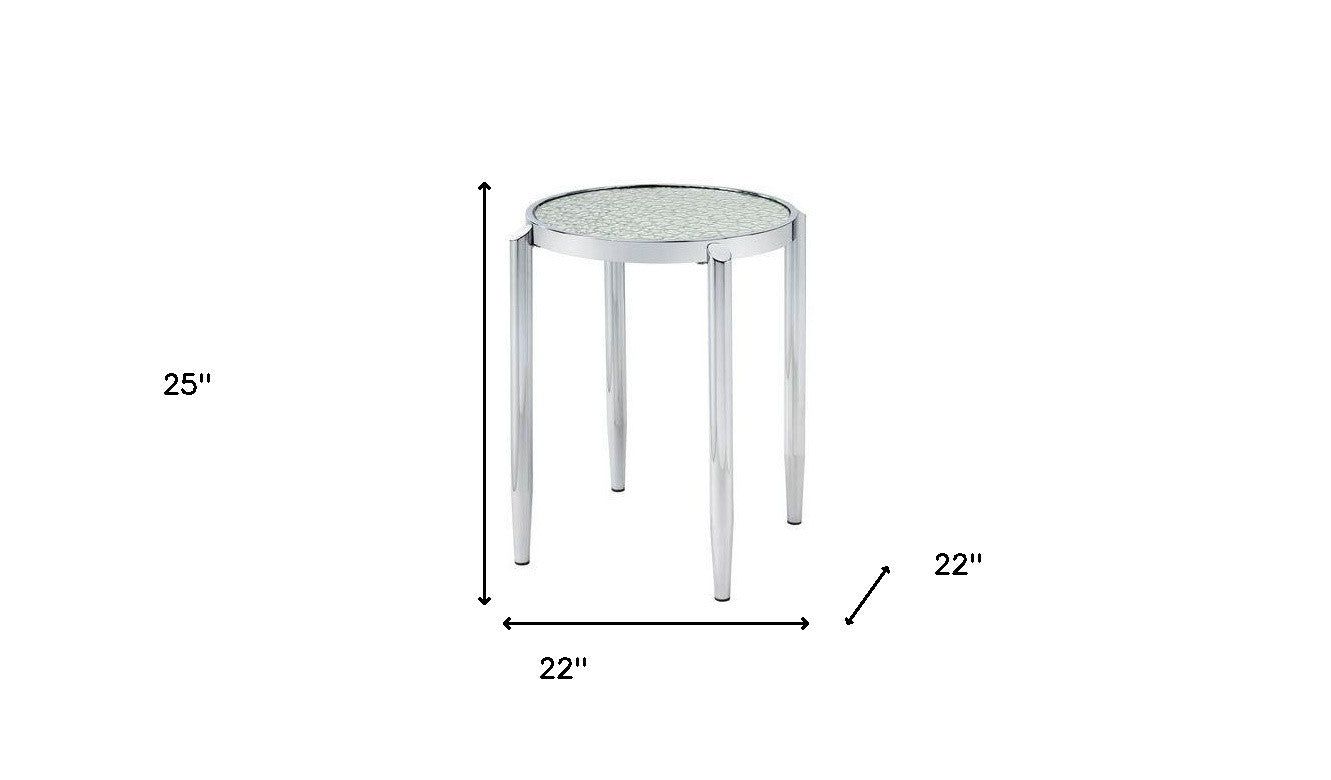 25" Silver Mirrored And Metal Round End Table