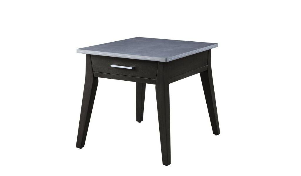 24" Dark Brown And Gray Sintered Stone Manufactured Wood Rectangular End Table With Drawer