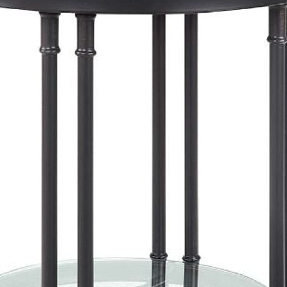 24" Sandy Black And Oak Manufactured Wood And Metal Round End Table With Shelf