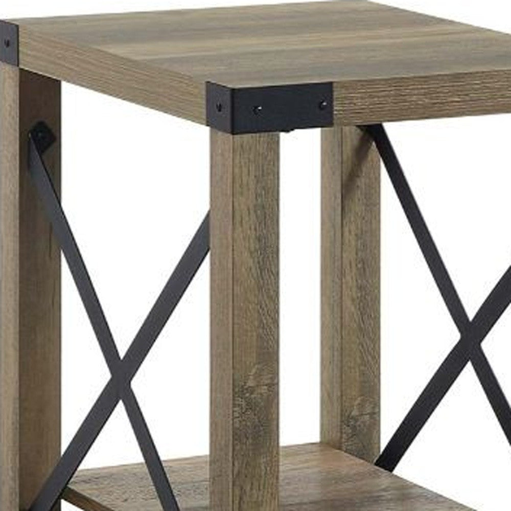 22" Rustic Oak Manufactured Wood Rectangular End Table With Shelf