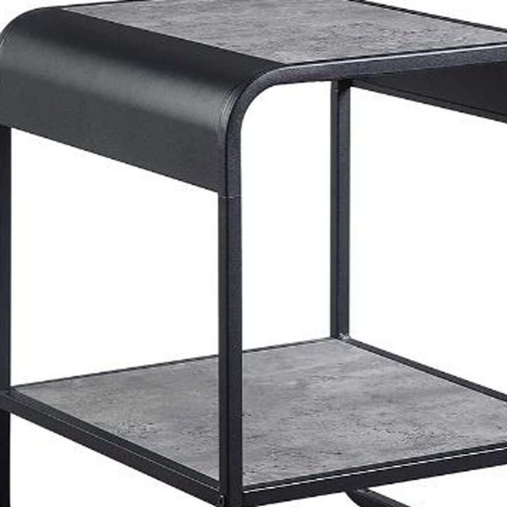 21" Black And Concrete Gray Manufactured Wood And Metal Rectangular End Table With Shelf
