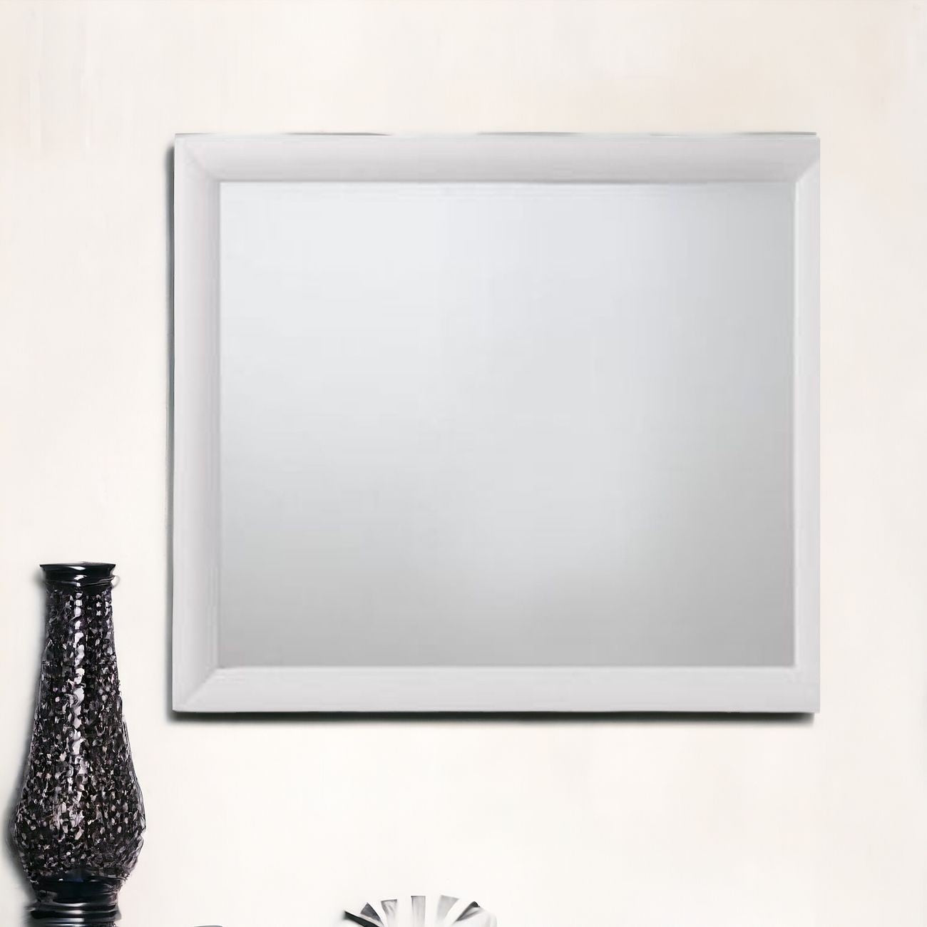 35" White Square Wood Framed Mounted Dresser Mirror