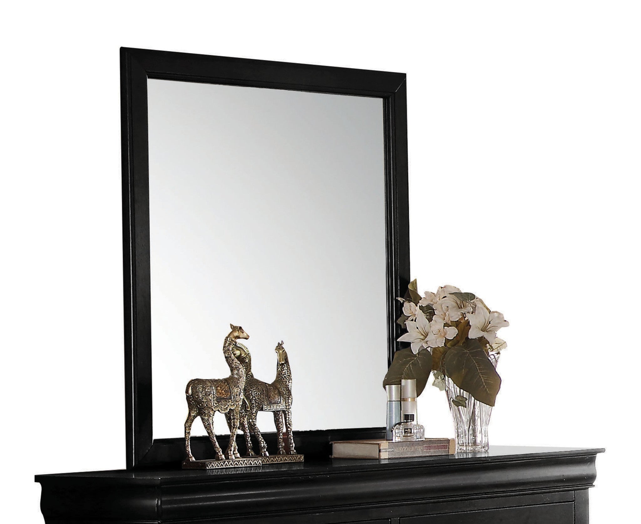38" Black Rectangle Dresser Mirror Mounts To Dresser With Frame