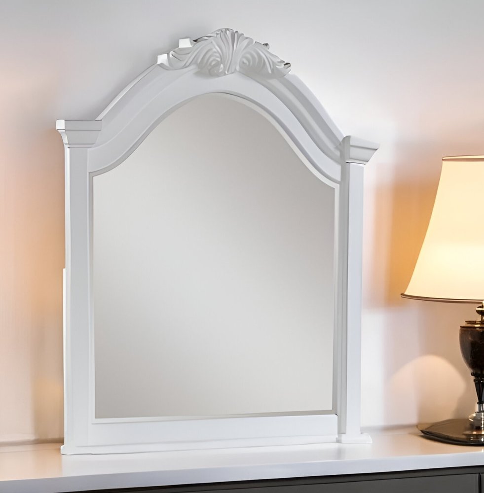 43" White Crowned Top Wood Framed Mounted Dresser Mirror