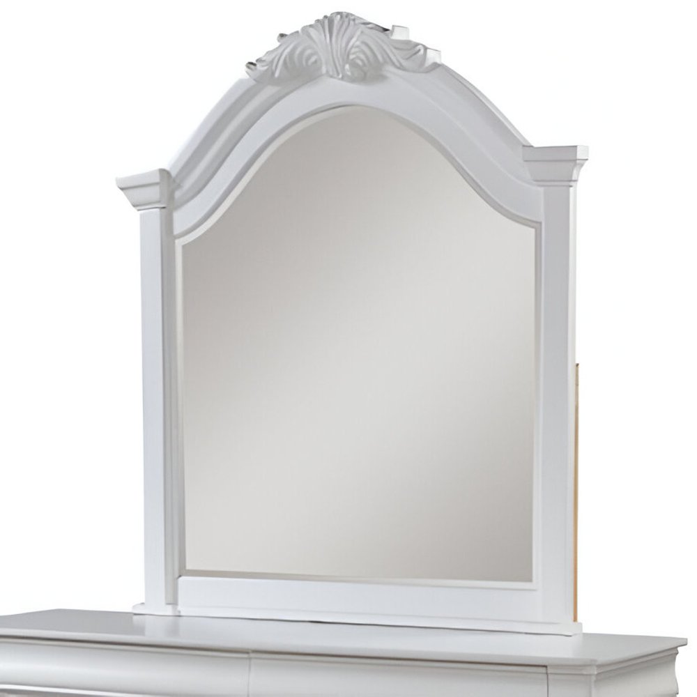 43" White Solid Wood Crowned Top Dresser Mount Framed Mirror
