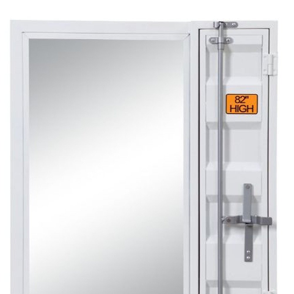 32" White Metal Framed Mounted Dresser Mirror