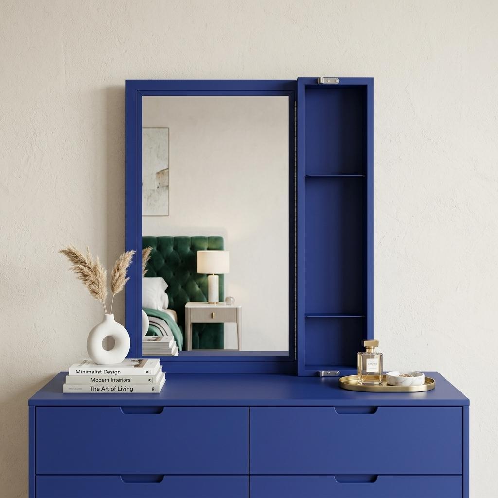 32" Blue Metal Framed Dresser Mirror
