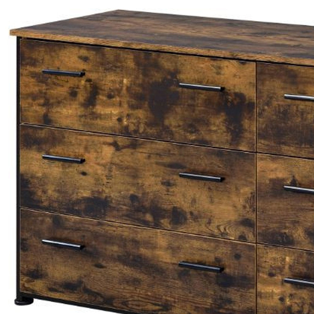 59" Brown and Black Six Drawer Double Dresser