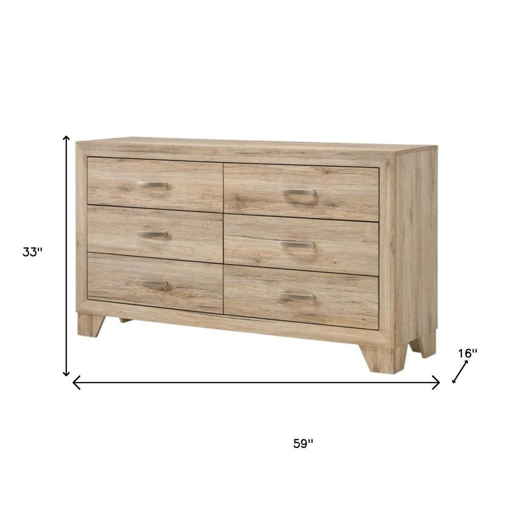 59" Natural Brown Manufactured Wood Six Drawer Double Dresser