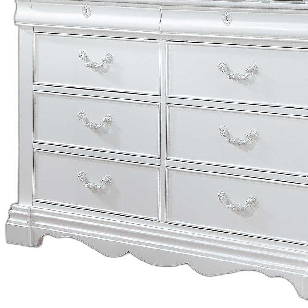 56" White Solid Wood Eight Drawer Double Dresser