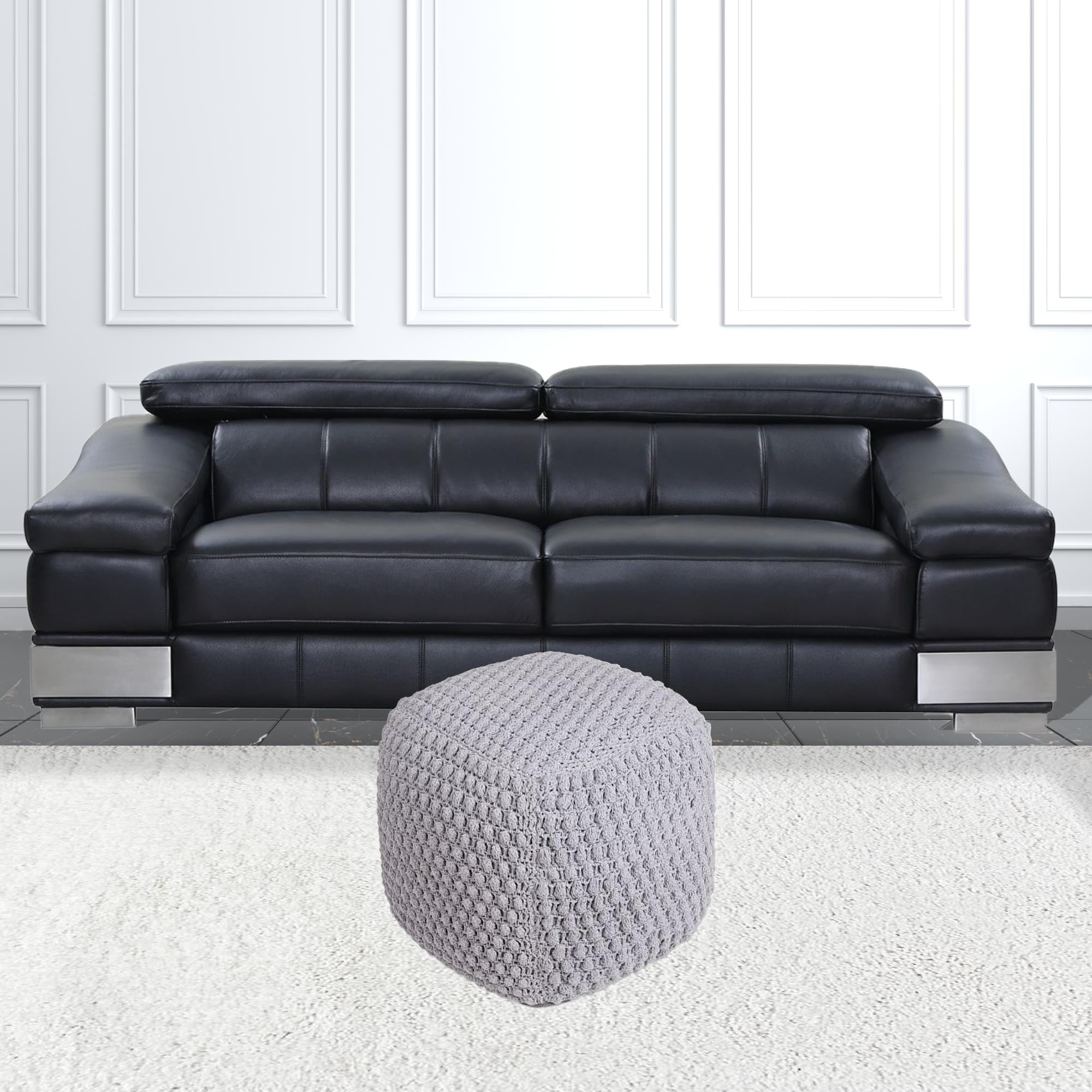 18" White Cotton Blend Pouf Ottoman