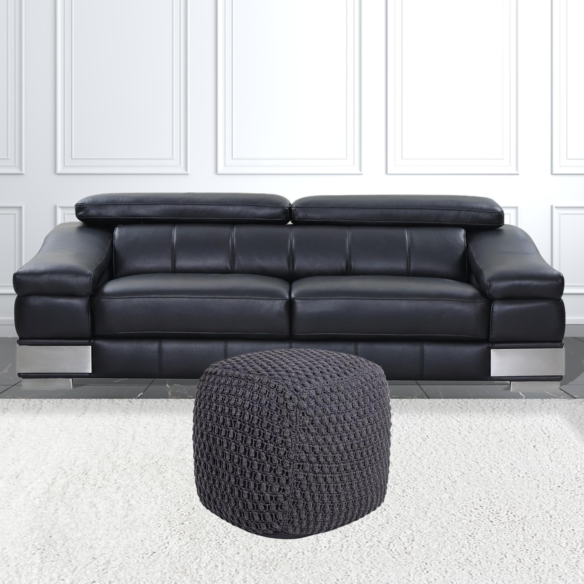 18" Light Gray Cotton Blend Pouf Ottoman