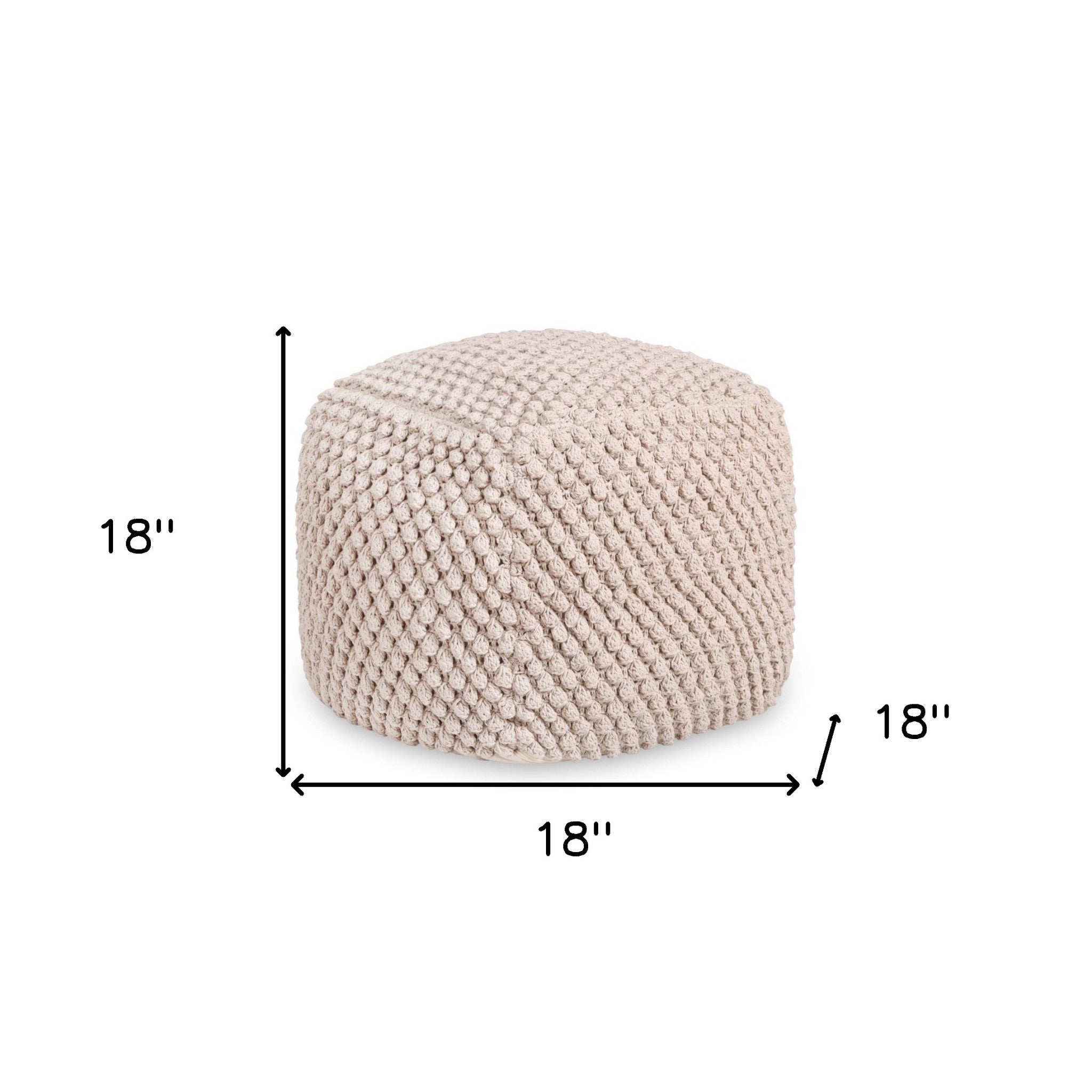 18" White Cotton Blend Pouf Ottoman