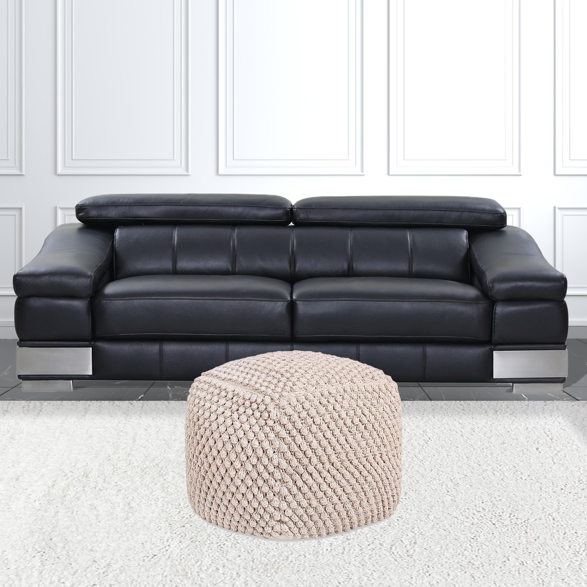 18" Light Gray Cotton Blend Pouf Ottoman